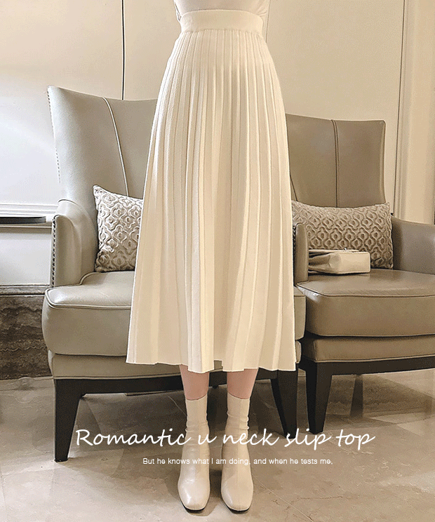 [Knitted Fabric/Perfectly Comfortable] Baguette Knit Pleated Long Skirt, sk