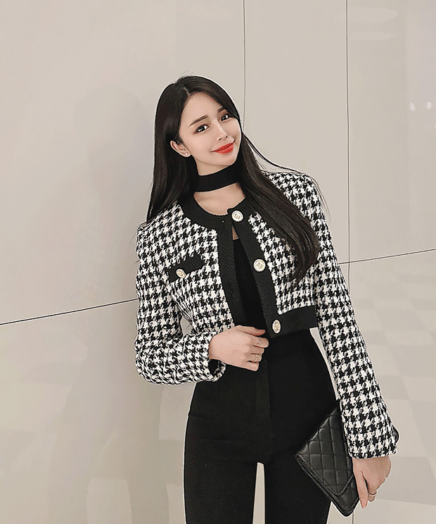 [High quality/fit zone yes] Ruina check cropped jacket, jk