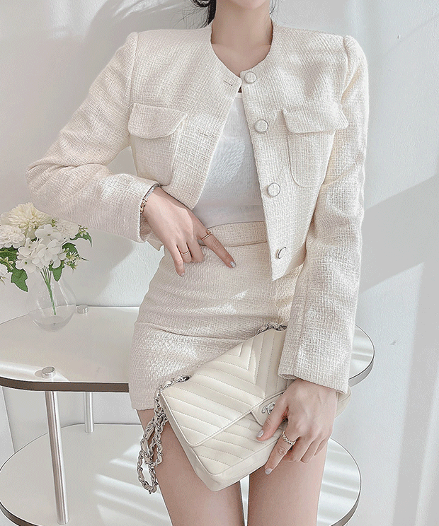 [2 sets / High quality set] Serin tweed jacket + skirt set, set