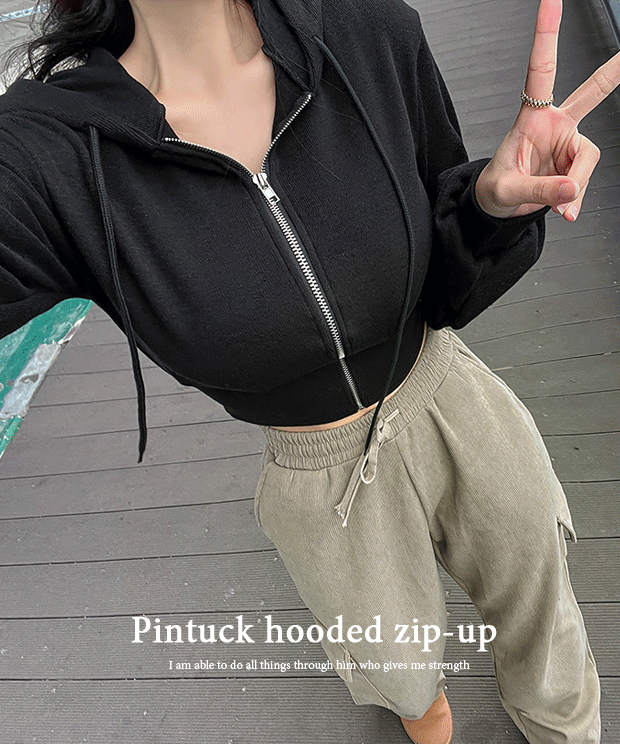 [🖤Waist cut/Life fit ෆ] Slim hooded zip-up, jp