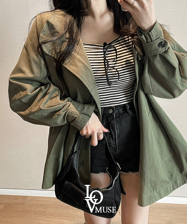 [🔥Lowest price 🔥/Awesome fit ෆ] New EL Short Trench Bomber Jacket, jk